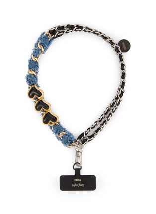Main View - Click To Enlarge - VENNA - Black Hearts Denim On Chain Phone Strap