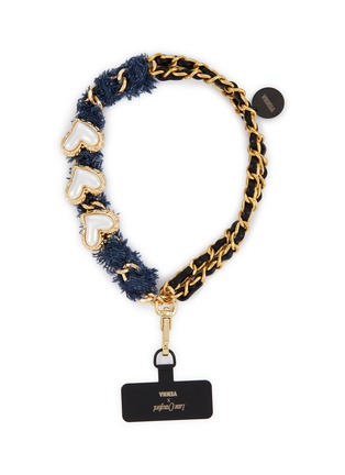 Main View - Click To Enlarge - VENNA - White Hearts Denim On Chain Phone Strap