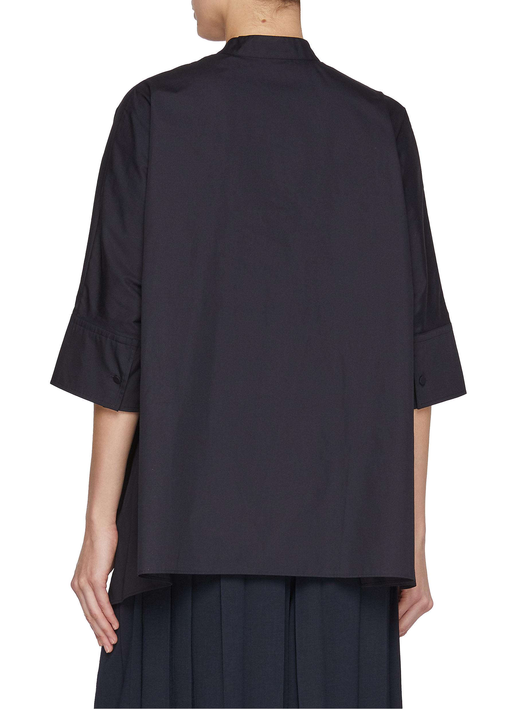 Congo Elbow Sleeve Cotton Poplin Blouse - Thumbnail 3