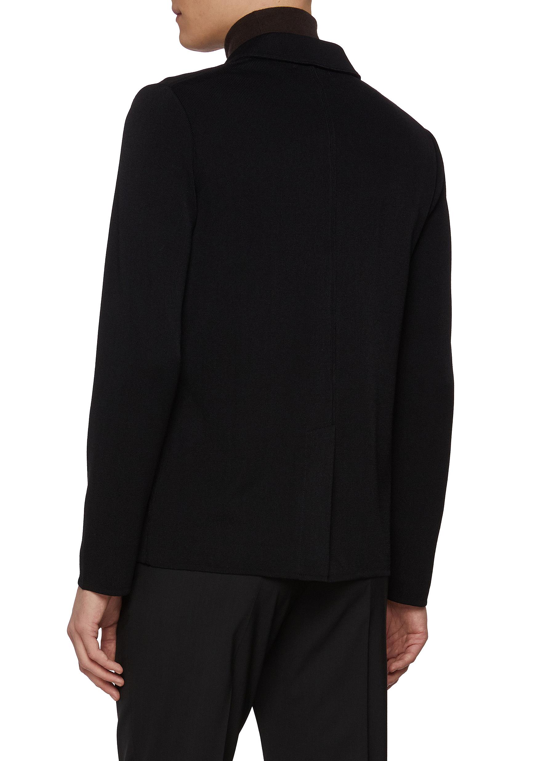 Notch Lapel Single Breasted Knitted Blazer - Thumbnail 3