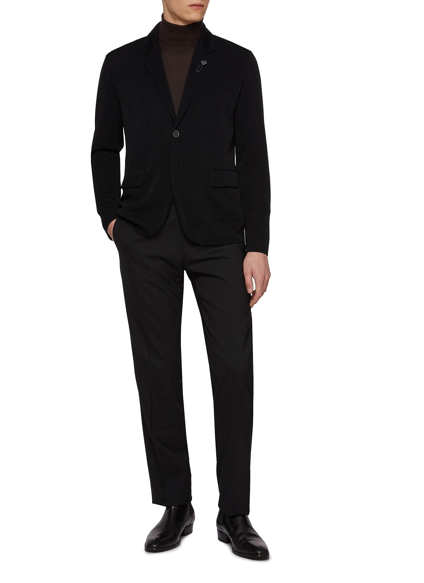 Notch Lapel Single Breasted Knitted Blazer - Thumbnail 2