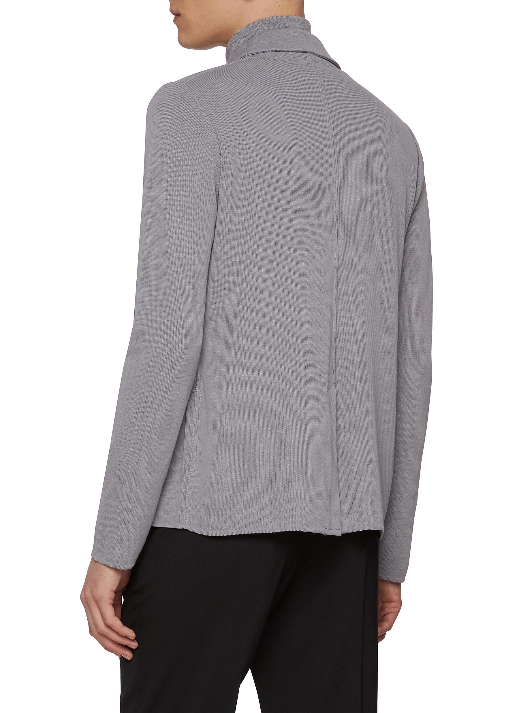 Notch Lapel Single Breasted Knitted Blazer - Thumbnail 3