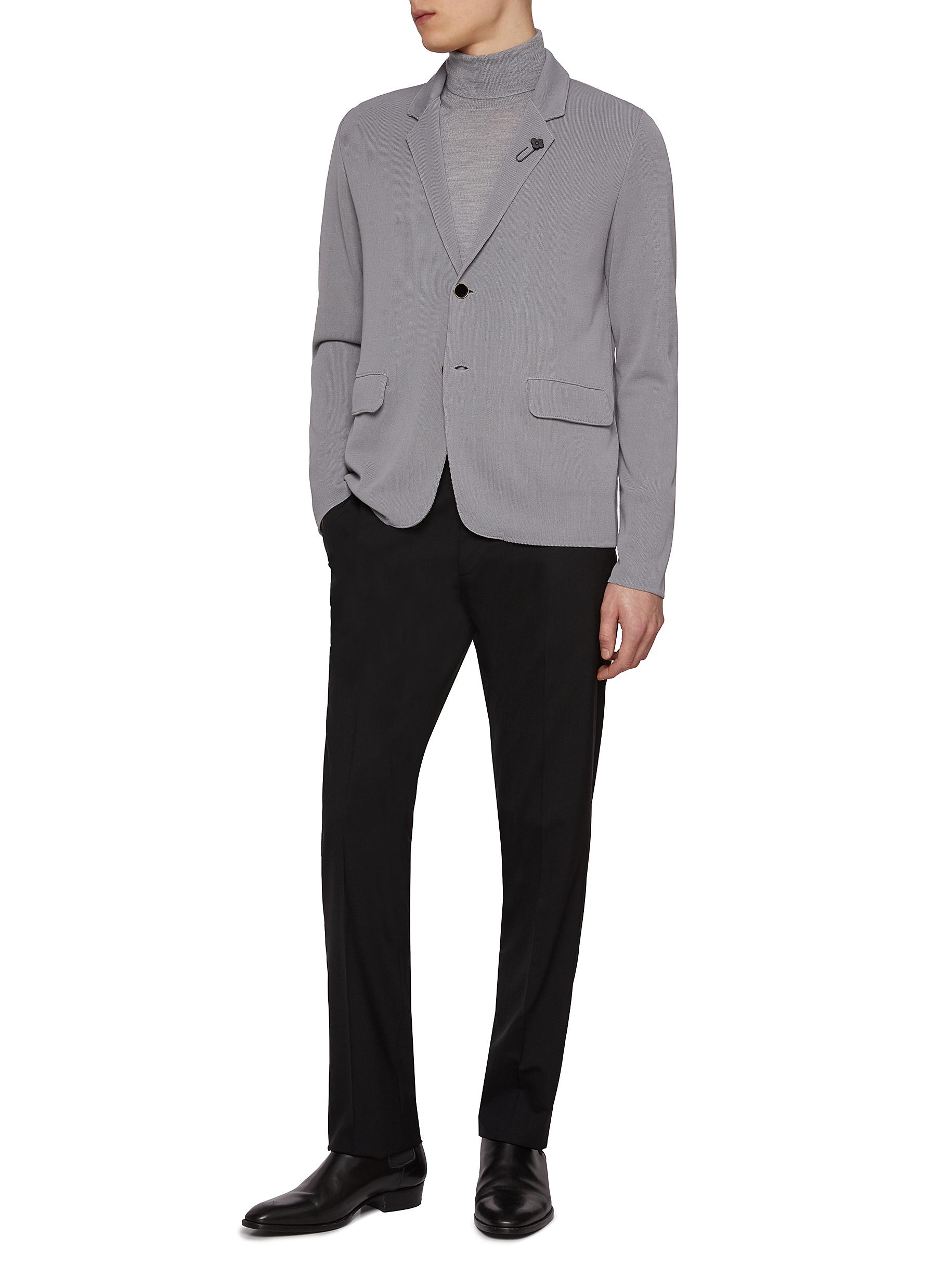 Notch Lapel Single Breasted Knitted Blazer - Thumbnail 2