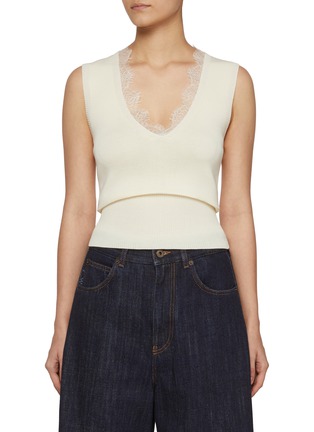 Main View - Click To Enlarge - JW ANDERSON - Lace-Trim V-Neck Cotton Blend Vest