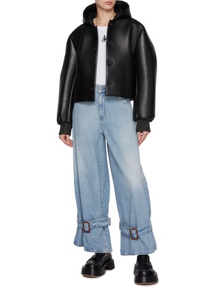 Figure View - Click To Enlarge - JW ANDERSON - Cropped Hooded Leather Blouson Jacket