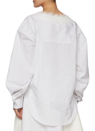 Back View - Click To Enlarge - JW ANDERSON - Lace-Trim V-Neck Striped Cotton Shirt