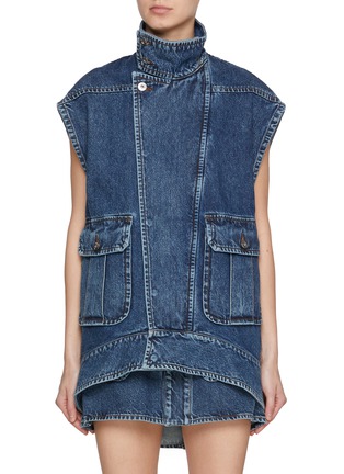 Main View - Click To Enlarge - JW ANDERSON - High Neck Sleeveless Dark Wash Wool Denim Jacket