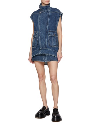 Figure View - Click To Enlarge - JW ANDERSON - High Neck Sleeveless Dark Wash Wool Denim Jacket