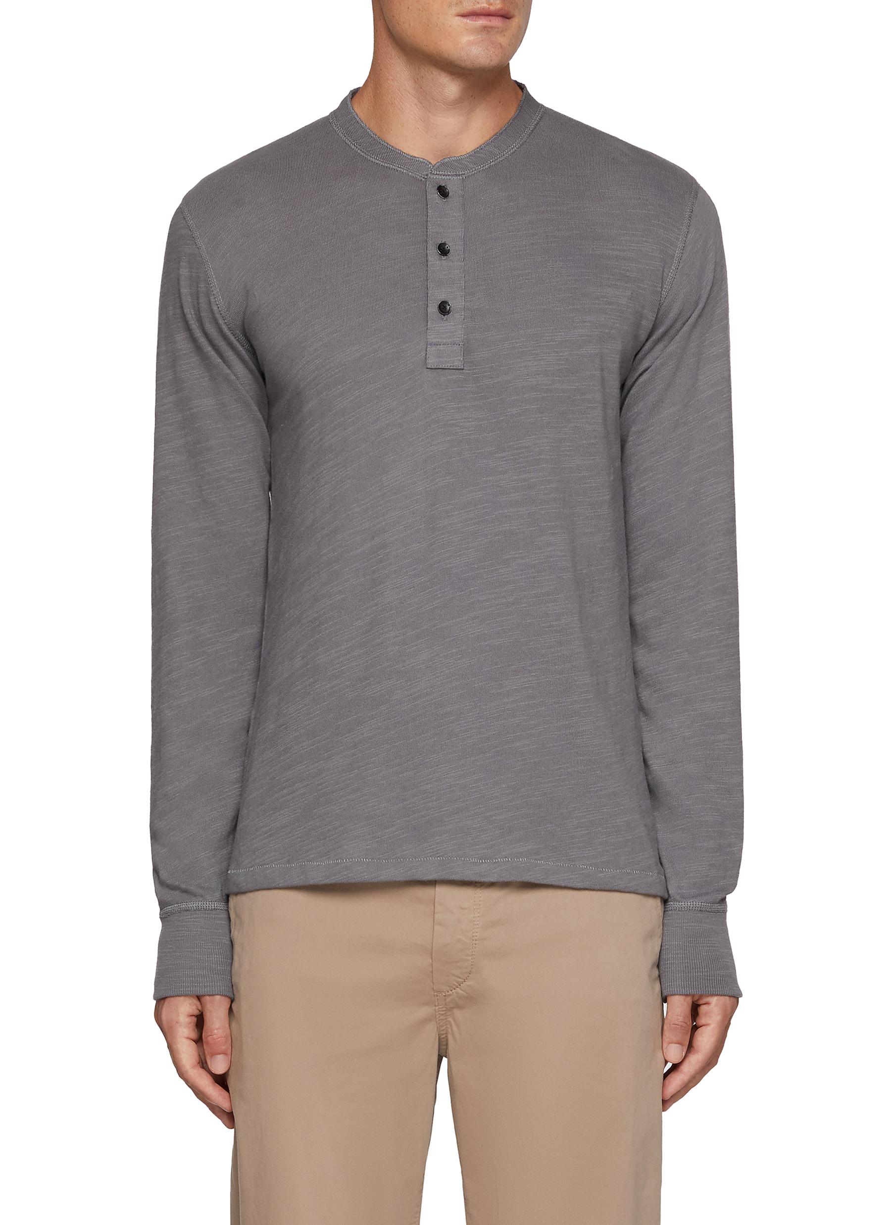 BADBLOOD♥ Beyond Soft Henley Long Sleeve /追跡付 Merz b. Schwanen 206 Loopwheeled LS Henley - Deep Black