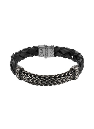 Main View - Click To Enlarge - JOHN HARDY - Classic Chain Oxidaised Strerling Silver Leather Slim Station Bracelet — Size M