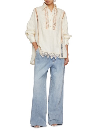 Figure View - Click To Enlarge - ZIMMERMANN - Illuminate Embroidered Linen Cotton Shirt