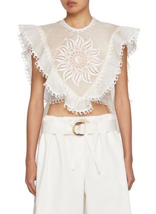 Main View - Click To Enlarge - ZIMMERMANN - Embroidered Linen Silk Waterfall Top