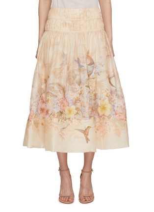 Main View - Click To Enlarge - ZIMMERMANN - Illuminate Floral Linen Silk Midi Skirt