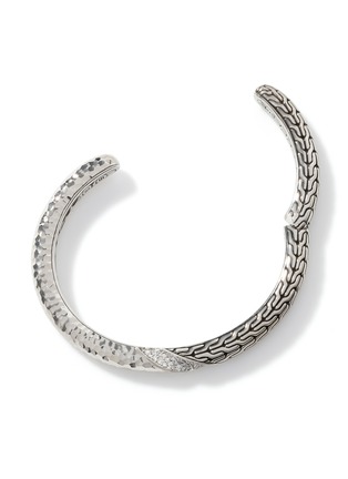 Detail View - Click To Enlarge - JOHN HARDY - Classic Chain Sterling Silver Diamond Pavé Hammered Twisted Cuff — Size M