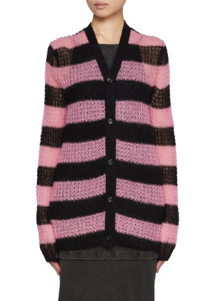 Main View - Click To Enlarge - WE11DONE - Striped Crochet Wool Blend Cardigan