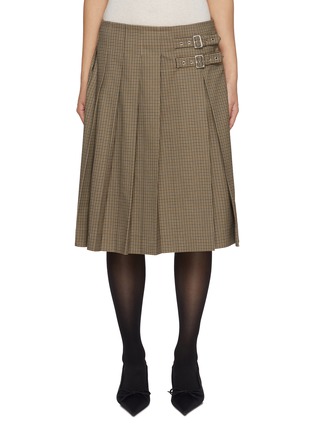 Main View - Click To Enlarge - WE11DONE - Chequered Pleated Midi Skirt