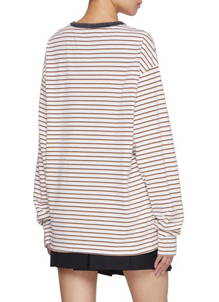 Back View - Click To Enlarge - WE11DONE - Contrast Neckline Striped Cotton T-Shirt