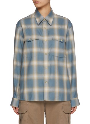 Main View - Click To Enlarge - TONYWACK - Checkered Cotton Blend Western Shirt