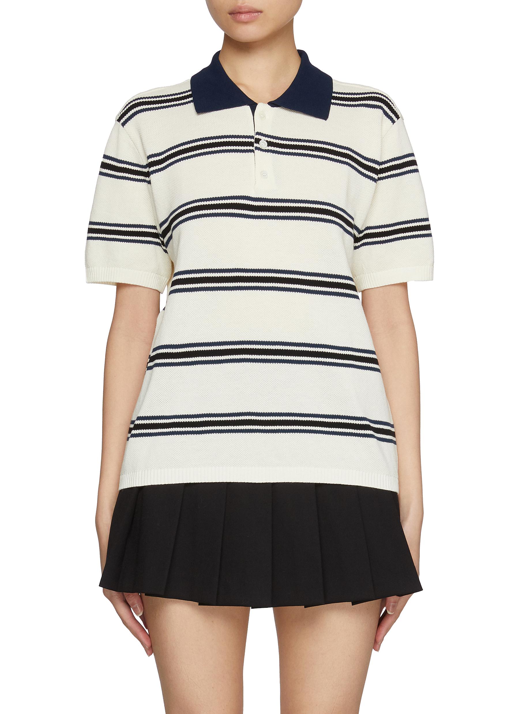DUNST | Unisex Striped Cotton Knit Polo Shirt | Women | Lane