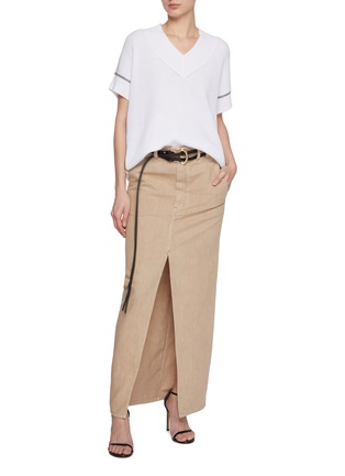 Figure View - Click To Enlarge - BRUNELLO CUCINELLI - Front Slit Cotton Linen Maxi Skirt