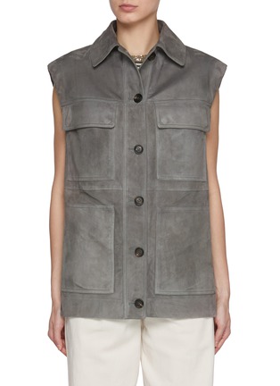 Main View - Click To Enlarge - BRUNELLO CUCINELLI - Cap Sleeves Four Pocket Suede Vest