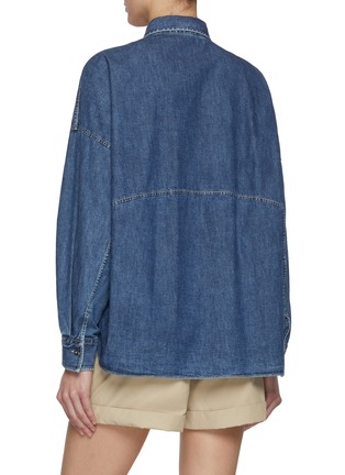 Back View - Click To Enlarge - BRUNELLO CUCINELLI - Half Placket Balloon Sleeve Dark Wash Denim Shirt