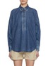 Main View - Click To Enlarge - BRUNELLO CUCINELLI - Half Placket Balloon Sleeve Dark Wash Denim Shirt