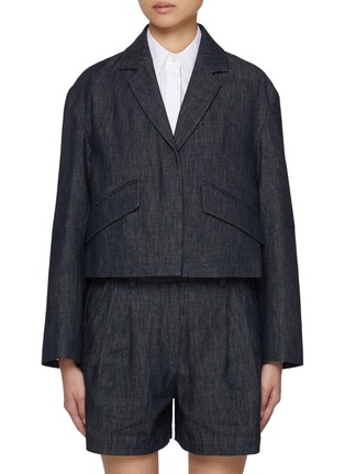 Main View - Click To Enlarge - BRUNELLO CUCINELLI - Round Shoulder Cropped Dark Wash Denim Blazer