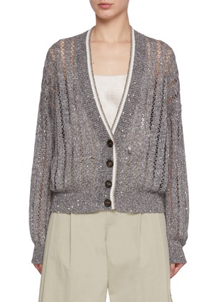 Main View - Click To Enlarge - BRUNELLO CUCINELLI - Sequin Embellished Linen Blend Cardigan