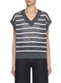 Main View - Click To Enlarge - BRUNELLO CUCINELLI - V-Neck Cap Sleeve Sequin Embellished Striped Linen Blend Vest