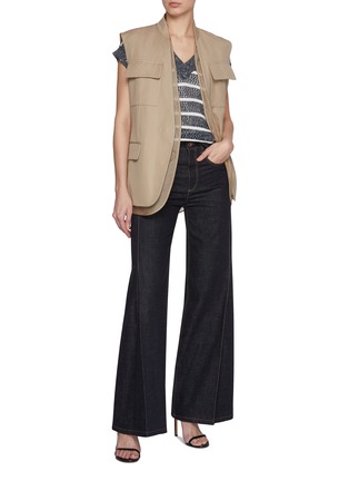 Figure View - Click To Enlarge - BRUNELLO CUCINELLI - V-Neck Cap Sleeve Sequin Embellished Striped Linen Blend Vest