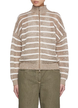 Main View - Click To Enlarge - BRUNELLO CUCINELLI - Sequin Knit Zip Up Cardigan