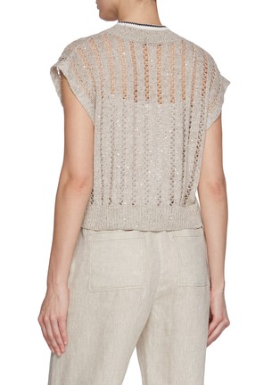 Back View - Click To Enlarge - BRUNELLO CUCINELLI - V-Neck Cap Sleeve Sequin Embellished Linen Blend Vest