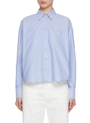 Main View - Click To Enlarge - BRUNELLO CUCINELLI - Boxy Embroidered Pocket Cropped Cotton Oxford Shirt