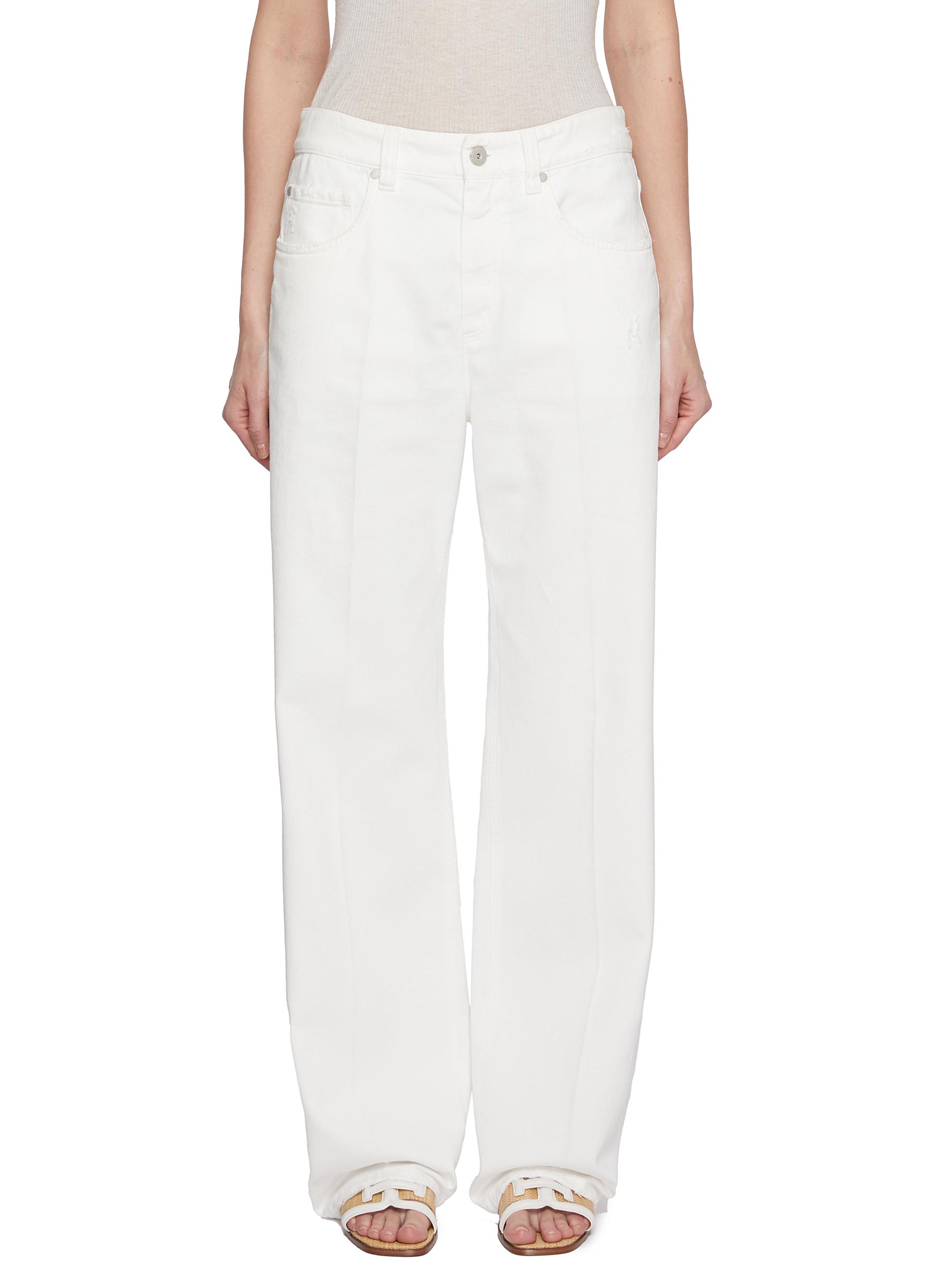 BRUNELLO CUCINELLI | Pleated Front Distressed Straight Leg