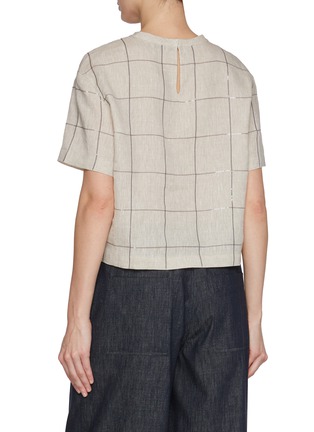 Back View - Click To Enlarge - BRUNELLO CUCINELLI - Sequin Embellished Windowpane Pattern Linen Blend Top