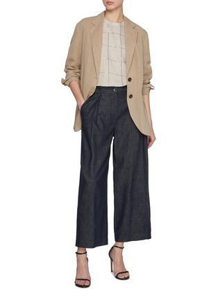 Figure View - Click To Enlarge - BRUNELLO CUCINELLI - Sequin Embellished Windowpane Pattern Linen Blend Top