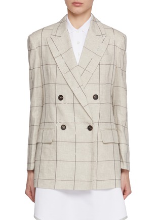 Main View - Click To Enlarge - BRUNELLO CUCINELLI - Windowpane Linen Blazer