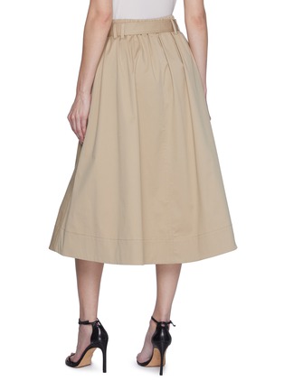 Back View - Click To Enlarge - BRUNELLO CUCINELLI - Elasticated Belted Cotton Blend Gabardine Midi Skirt