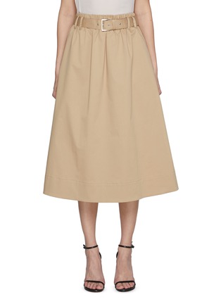 Main View - Click To Enlarge - BRUNELLO CUCINELLI - Elasticated Belted Cotton Blend Gabardine Midi Skirt