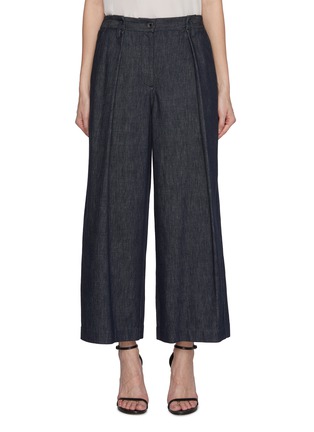 Main View - Click To Enlarge - BRUNELLO CUCINELLI - Half Elasticated Pleated Front Cropped Denim Pants