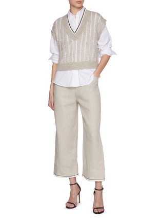 Figure View - Click To Enlarge - BRUNELLO CUCINELLI - Elasticated Cropped Linen Wide Leg Pants