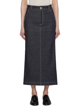 Main View - Click To Enlarge - BRUNELLO CUCINELLI - Contrast Stitch Flared Dark Wash Denim Skirt