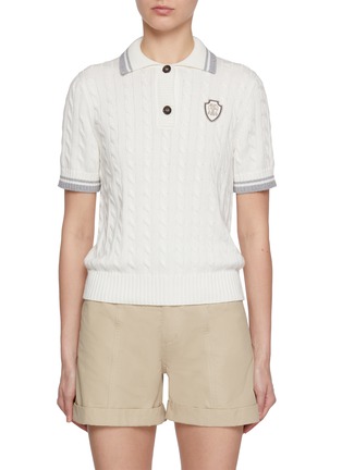 Main View - Click To Enlarge - BRUNELLO CUCINELLI - Spread Collar Sport Club Cable Knit Cotton Polo Shirt