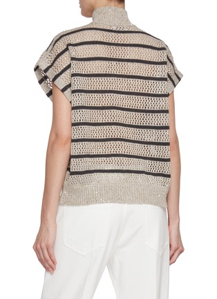 Back View - Click To Enlarge - BRUNELLO CUCINELLI - Cap Sleeve Sequin Embellished Linen Blend Cardigan