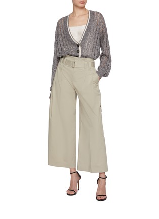 Figure View - Click To Enlarge - BRUNELLO CUCINELLI - Belted Front Pleat Cropped Cotton Blend Cargo Pants