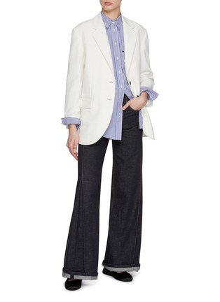 Figure View - Click To Enlarge - BRUNELLO CUCINELLI - Seamed Front Unwashed Flared Leg Jeans