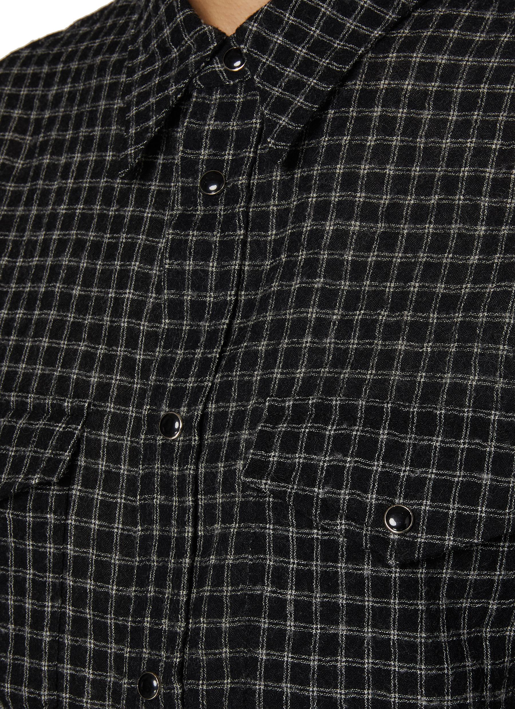 Checkered Wool Blend Western Shirt - Thumbnail 4