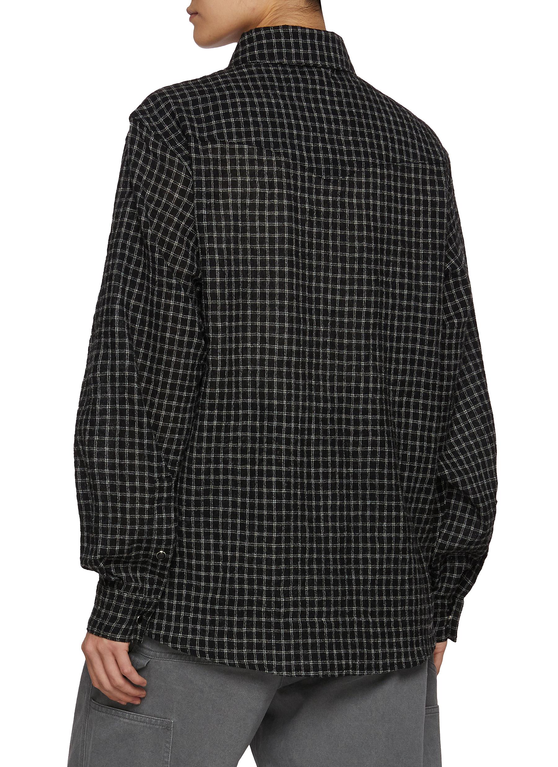 Checkered Wool Blend Western Shirt - Thumbnail 3