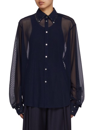 Main View - Click To Enlarge - SONIA CARRASCO - Stitched Point Collar Sheer Shirt